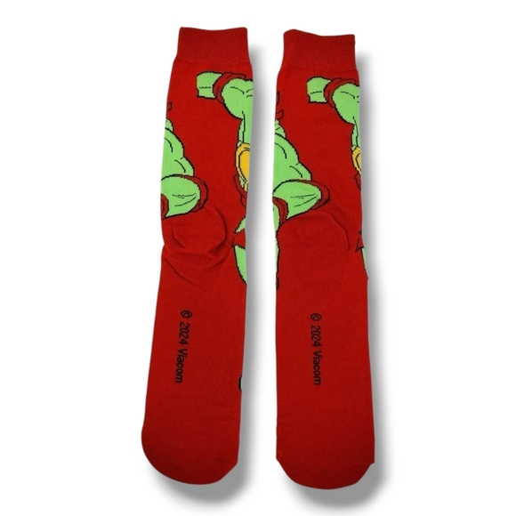 Teenage Mutant Ninja Turtle Raphael Vibrant Red & Green Cartoon Socks Unisex - Picture 2 of 3